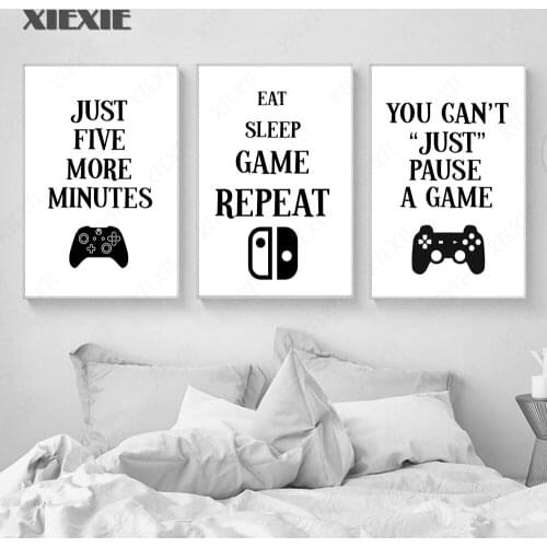 Game Gamer Quotes Canvas Painting Nordic Style Poster Wall Art Black White Modular Picture for Boys Room Living Room Home Decor