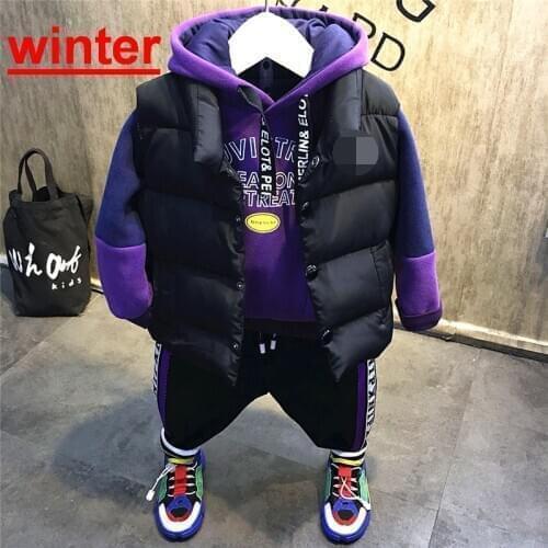 Children Boys Clothes set suit Sports Suits Boys kid infant toddler clothes set Vest +plush hoodie+ plush pants children Clothes