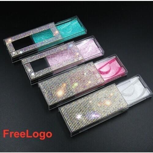 NEW Rectangle with diamonds Acrylic false eyelashes packaging box Mink Lashes boxes transparent plastic box with tray makeup