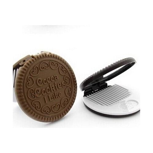 L07 1pc Chocolate Mirror with Comb Cute Cookie Shaped Design Makeup portable folding mini miroir espelho gift