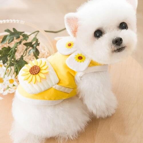Pet Summer Breathable Sleeveless Vest Clothes Sweet Cotton Sunflower T-shirt Dresses for Dog Teddy Chihuahua Small Dogs Supply
