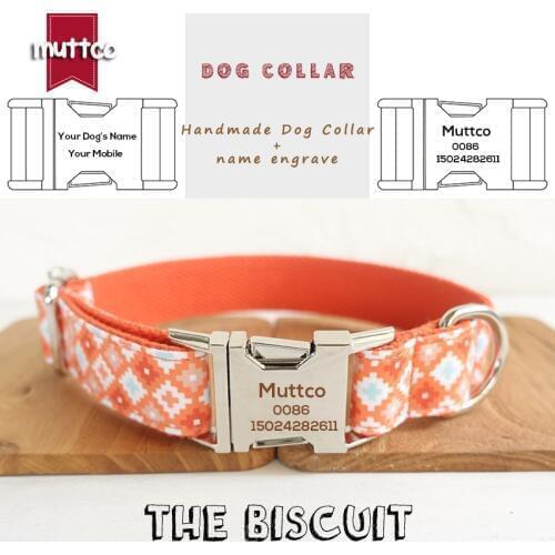 MUTTCO Anti-lost retailing handmade particular sweet collar THE BISCUIT engraved name dog collars and leashes 5 sizes UDC065