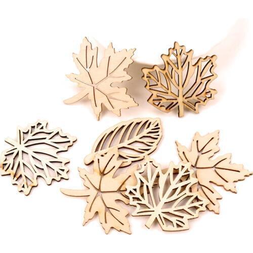 Natual Wooden Leaves Pattern Scrapbooking Painting Craft Handmade Accessory Sewing Home Decoration DIY 50-52mm 10pcs MZ230