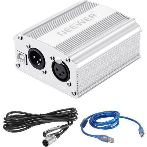 Neewer 1-Channel 48V USB Phantom Power Supply 5 feet USB Cable XLR to XLR 3Pin Microphone Cable for Any Condenser Microphone