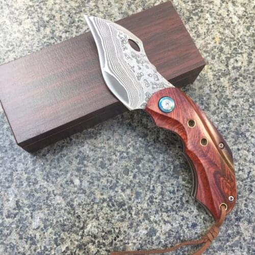 New type sharp Handmade Damascus steel imports blacksmithing camping tool folding knife wood handle outdoor self-defense knife
