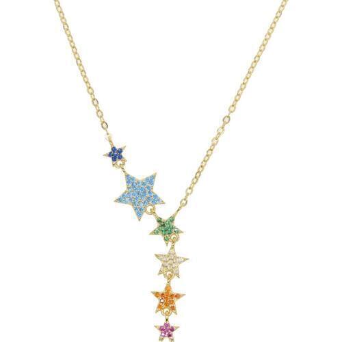 Wholesale new Rainbow cz pave 6 pcs star charm pendant Y shape necklace for women lady wedding gold color layer necklace jewelry
