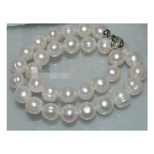 Natural Huge white 10-11mm Cultured freshwater Pearl Necklace 18" AAA