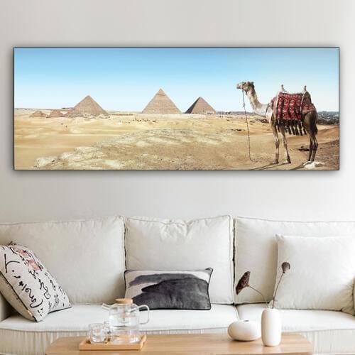RELIABLI ART Canvas Painting Desert Camel Pyramid Posters And Prints Wall Art Decorative Painting Wall Pictures For Living Room