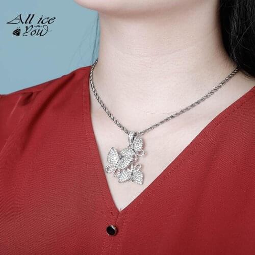 ALLICEONYOU New High Quality Iced Out Cubic Zirconia Butterfly Pendant&Necklace Hip Hop Fashion Jewelry For Women Gift