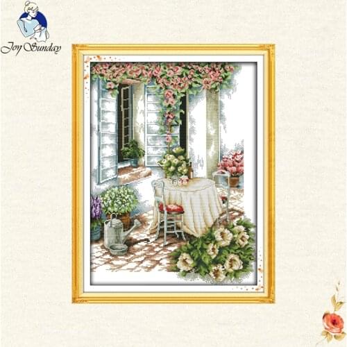 Joy Sunday Summer afternoon scenery print on canvas DMC 14CT 11CT Chinese Cross Stitch Needlework Sets DMC flowers Embroidery