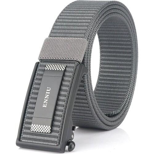 ENNIU 2021 Fashion Hot Sell Men Belt High-grade 125cm*3.4cm Nylon Knitted Male Waistband Metal Automatic Buckle Students Girdle