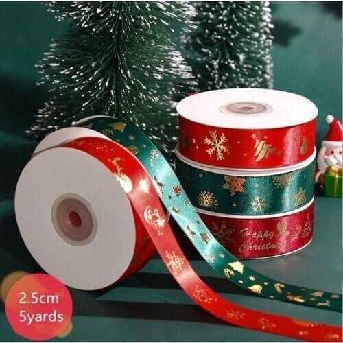 2.5cmx5yards Christmas Bronzing Ribbon Holiday Gift Ribbon New Year Gift Packaging Garland Decoration Ribbon