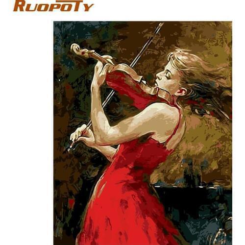 RUOPOTY Frame Violin Girl DIY Painting By Numbers Wall Art Picture Calligraphy Painting Kits Coloring By Numbers For Home Decor