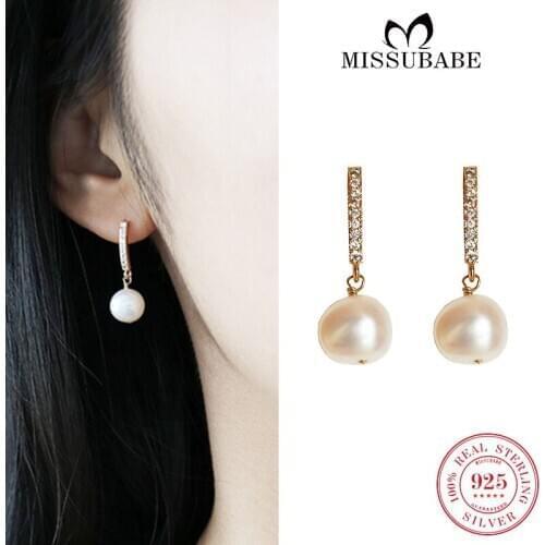 Natural Pearl Earrings Drop Fine S925 Sterling Silver Zircon Ear Drops New Fashion High Quality Jewelry For Women Girls Ladies