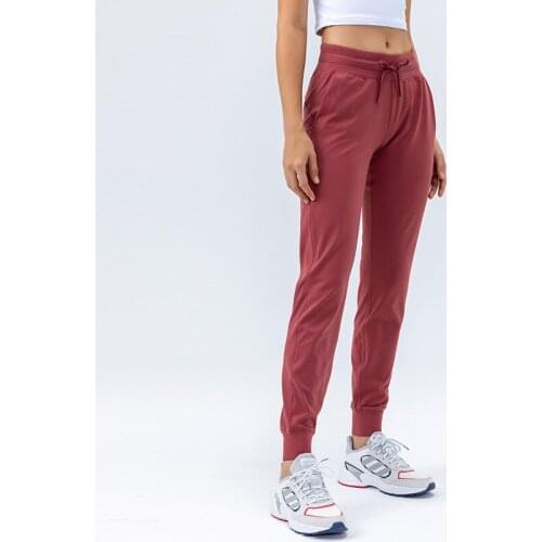 Naked Feel Fabric yoga pants Workout Sport Joggers Pants Women Waist Drawstring Fitness Running Sweatpants with Two Side Pocket