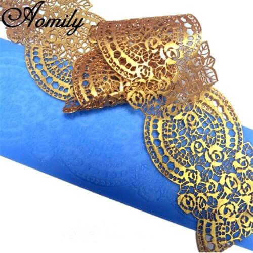 Aomily Loop Rose Flower Lace Silicone Mold Wedding Cake Border Decoration Tool Fondant Cake 3D Food Grade Mat Mould Baking Mould