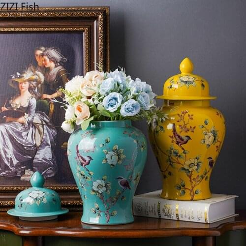 Flower and Bird General Jar Ceramic Candy Pots Storage Jars with Lid Classical Decor Painted Porcelain Vase Cosmetic Containers