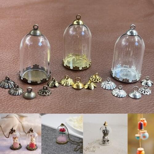 30x20mm Glass tube bell jars crown tray beads cap glass vial pendant landscape bottle jar dome cover jars necklace diy decor