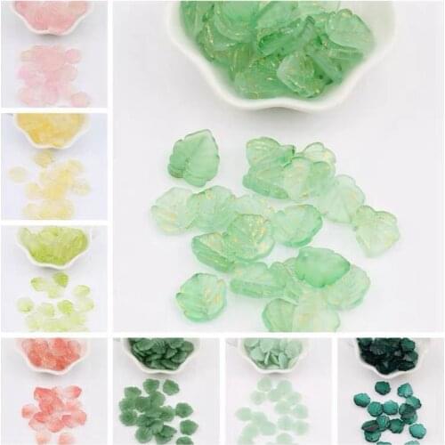 20 PCS Glass Petal Beads 14*15mm Green Color Leave Shape Crafts DIY Crystal Pendant Earings Jewelry Making Accessories