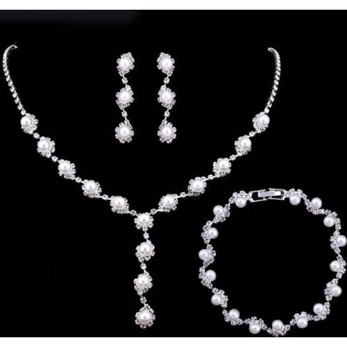 Bridal Wedding Accessories Wedding Dress Accessories Pearl Necklace Earrings Bracelet Three-Piece Bridal Set