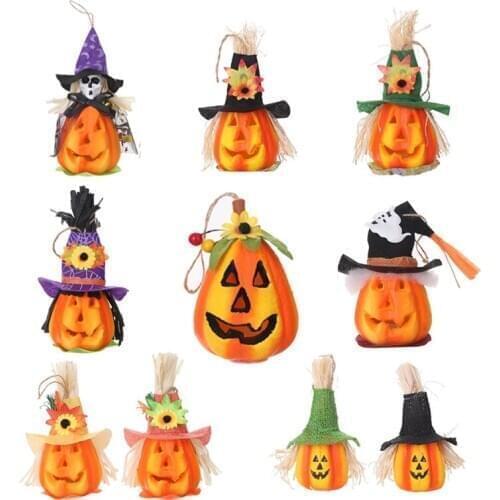 Halloween LED Hanging Night Light Hollow Pumpkin Lamp With Witch Hat Festival Party Hanging Ornament Bar Home Decor Prop Lantern