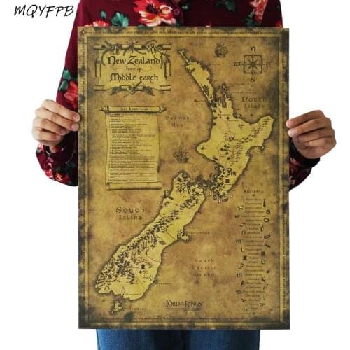 Mysterious Old Map Of New Zealand Kraft Paper Poster Home Decoration Painting Wall Sticker 50.5x35cm