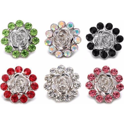 High Quality White Crystal Flowers 18mm Snap metal buttons lots Fit Silver color snap bracelet Mrs Win Snap Jewelry