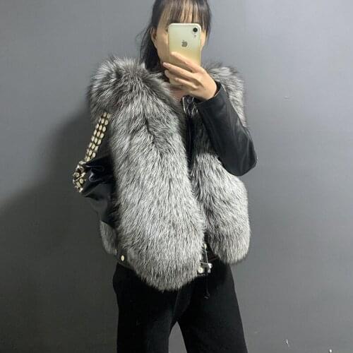 Rf21109 New Winter Womens Real Fox Fur Jacket with Zipper Genuine Sheepskin Leather Natural Fox Fur Jacket Outwear