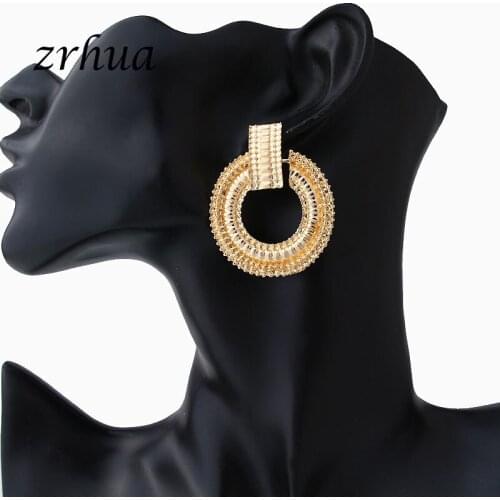 ZRHUA Double Round Circle Metal Charm Female Fashion Earrings 2018 Jewelry for Women Wedding Party Date Drop Earrings Brincos