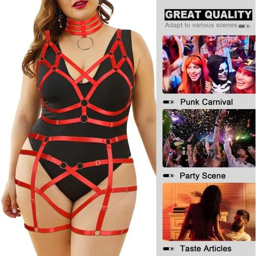 Gothic Garter Belt Set Plus Size Sexy 3 Piece Woman Full Body Harness Bondage Choker Bride Wedding Bdsm Adult Erotic Underwear