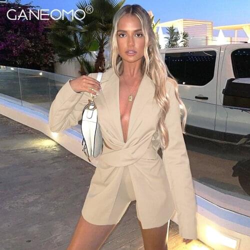 Women Solid Hollow Out Cross Casual Blazer Autumn Elegant Turn-Down Collar Long Sleeve Jackets Fashion Black White Streetwear