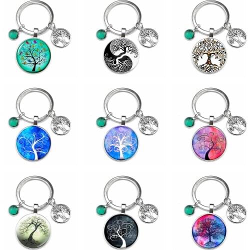 1PCS 2020 New 8 Color Jewelry Tree of Life Metal Model Fashion Jewelry Alloy Keychain Glass Convex Charm Pendant Gift