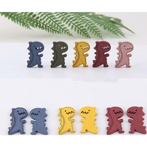 100pcs/lot color print animals cartoon dinosaur shape woods beads diy jewelry earring/garement pendant accessory