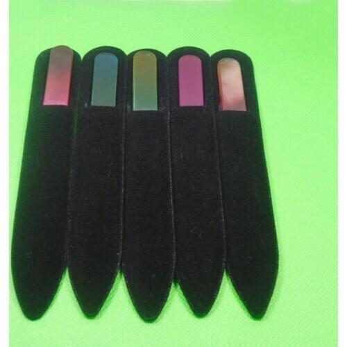 100X 5.5" Glass Nail Files Crystal File Nail Buffer With Companion Black Sleeve Colorful NF014