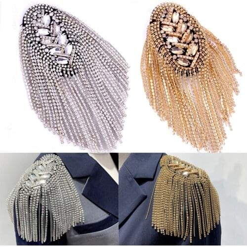 3D Handmade Clothing Accessories Rhinestone Chain Tassel Patch Epaulette Shoulder Bag Luggage Shoes Beaded Shoulder Flower