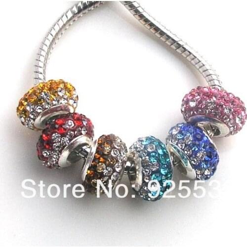 Free Shipping 20PCS 12mm AAA gradual change Crystal Rhinestone Big Hole Metal Beads fit European Braclet Charm DIY