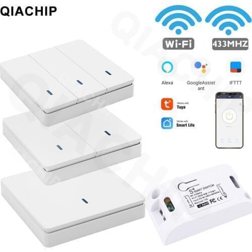 QIACHIP Tuya smart Life App Switch Light Wifi+RF Wireless Remote Control Switch 1 2 3 gang Wall Panel button Receiver led Lamp