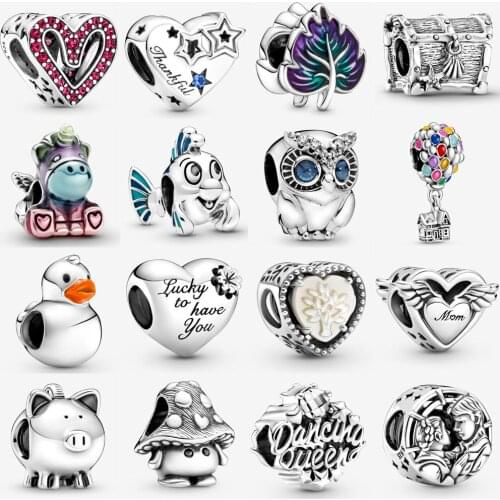 2021 New 925 Sterling Silver Duck Mushroom Charm Fit pandora Bracelet Heart Owl Charm DIY Jewelry For Women