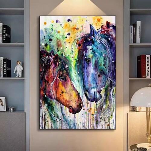 Color Horse Graffiti Animal Art Canvas Painting Cuadros Posters Print Wall Art for Living Room Home Decor (No Frame)