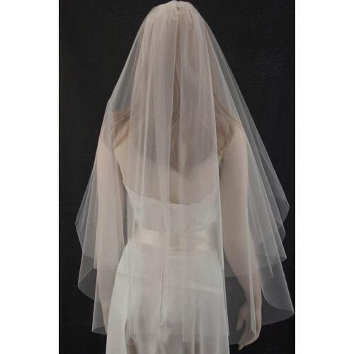 Two Layer Wedding Veil Fingertip Length Bridal Veil Cut Edge Simple Veil with Comb