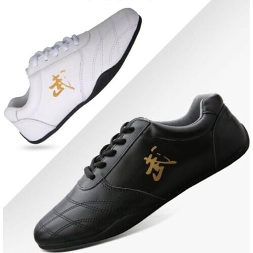 EU35~EU45 head layer cowhide kung fu martial arts sneakers wushu tai chi shoes black/white