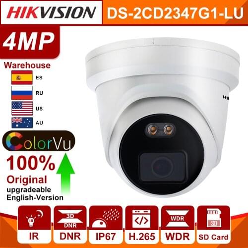 Hikvision 4MP IP Camera ColorVu Original DS-2CD2347G1-LU IP POE Camera H.265 SD Card Built-in Mic AcuSense DS-2CD2347G2-LU