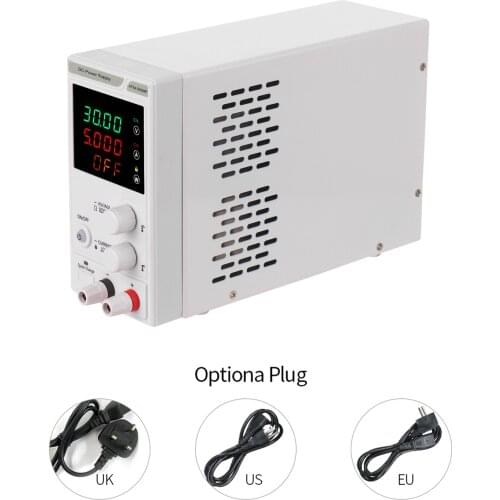 220V 0-30V 0-5A DC Power Supply Power Regulator 4-digit LED Display Voltage and Current Regulated Power Supply with Alligator
