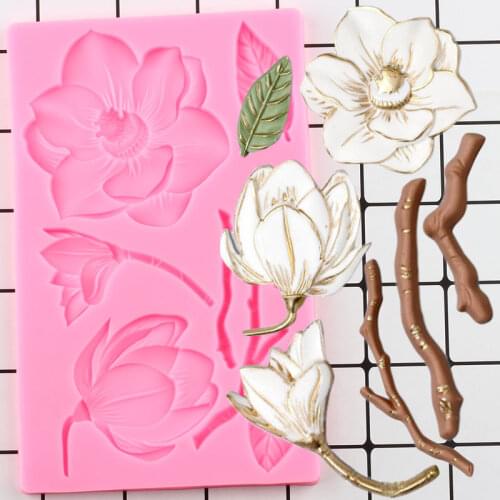 Camellia Flower Leaves Branches Silicone Molds Wedding Cake Border Fondant Cake Decorating Tools Candy Chocolate Gumpaste Moulds