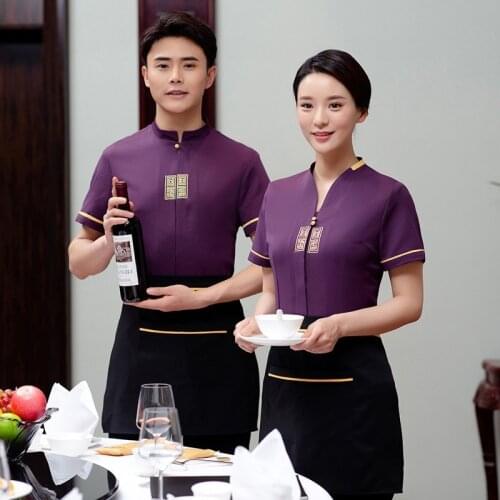 Short Sleeve Overalls Waitress Summer Plus Size Restaurants Hot Pot Fast Food Shop Uniform Jacket Cakes Shops Waiter Wear H2155