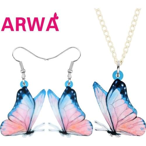 ARWA Acrylic Pink Brush-footed Butterfly Vanessa Jewelry Sets Big Print Animal Earrings Necklace For Women Kid Spring Charm Gift