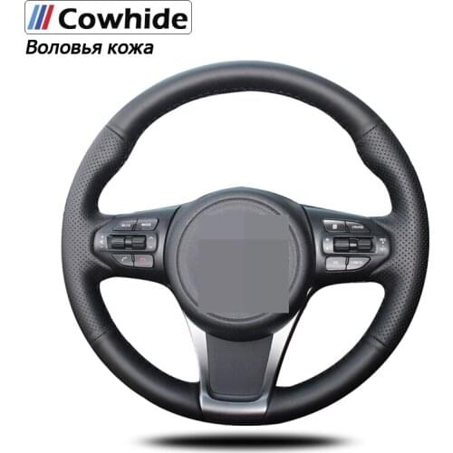 Hand-stitched Black Genuine Leather Car Steering Wheel Cover for Kia Sorento 2015
