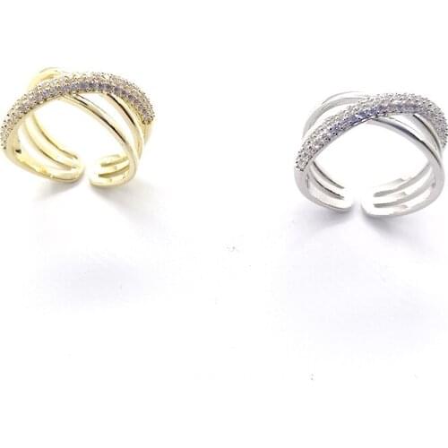 LONDANY Fashionable open micro-set zircon ring two-color cross ring