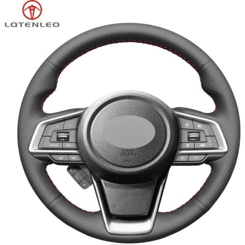 LQTENLEO Black Genuine Leather Car Steering Wheel Cover For Subaru Forester Crosstrek 2018 2019 Legacy Outback Ascent 2017-2020