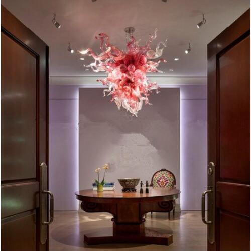 100% Mouth Blown Borosilicate High Quality Luxury Dale Pink Modern Hand Blown Glass Chandelier